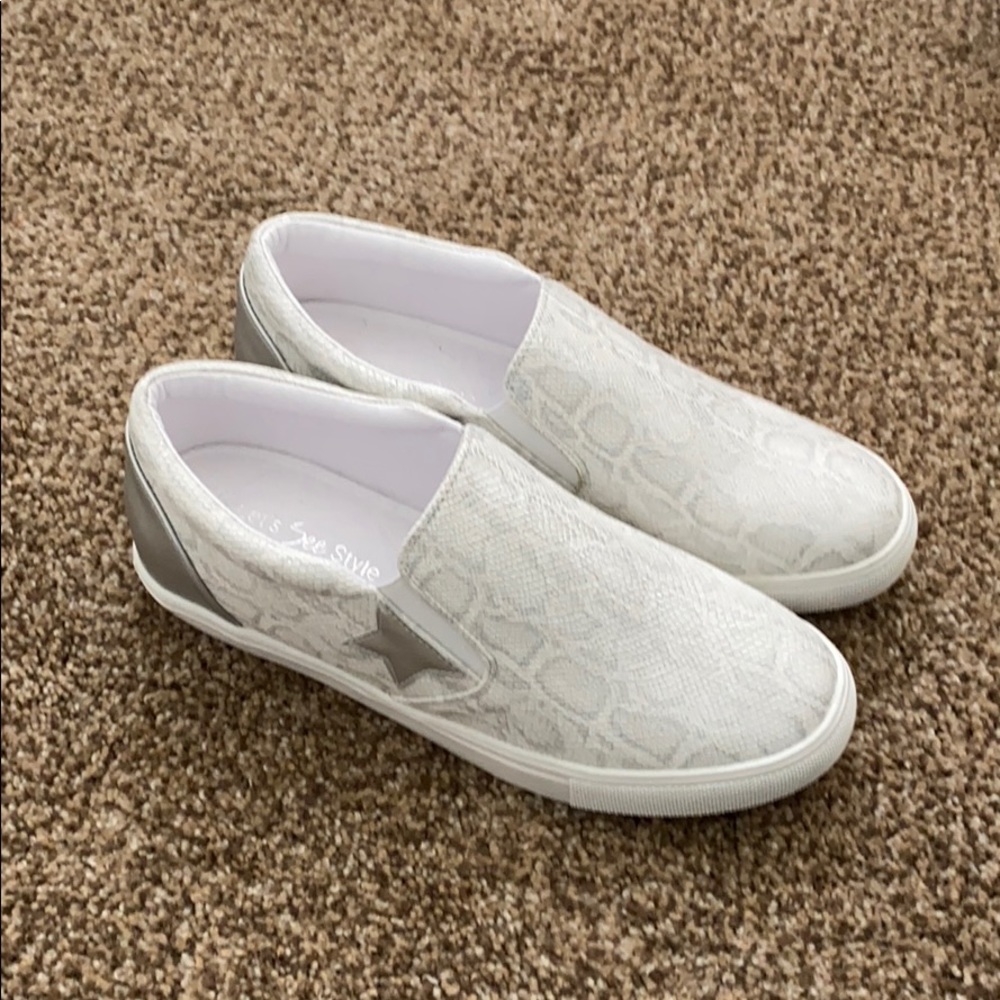 White Snake skin slide on sneakers